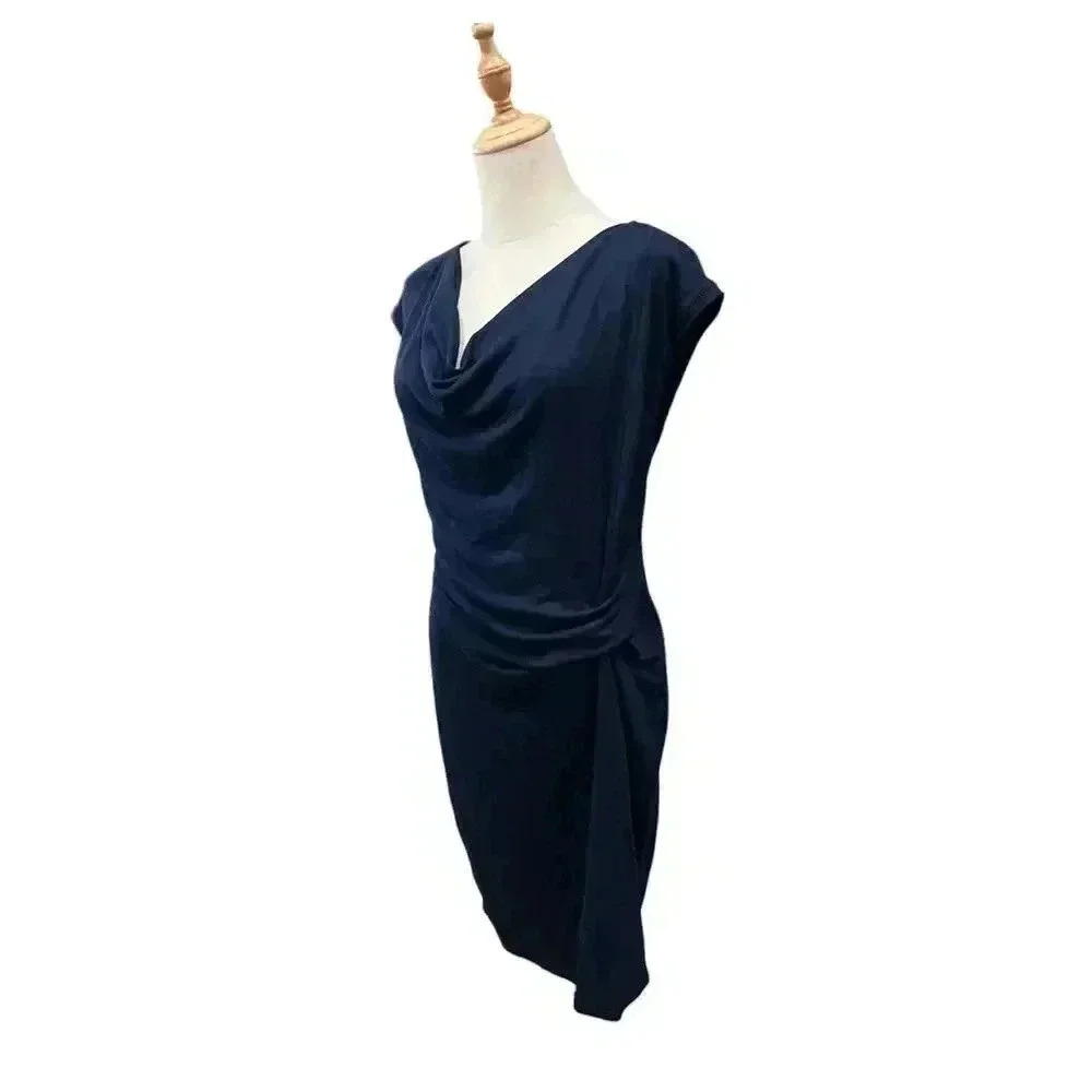 Elie Tahari Mini Navy Dress With Gathered Side Size M